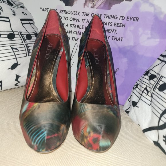 Aldo Pumps Abstract Mixed Print Satin Platform Heels Size 37 (US 6.5) - Picture 7 of 8